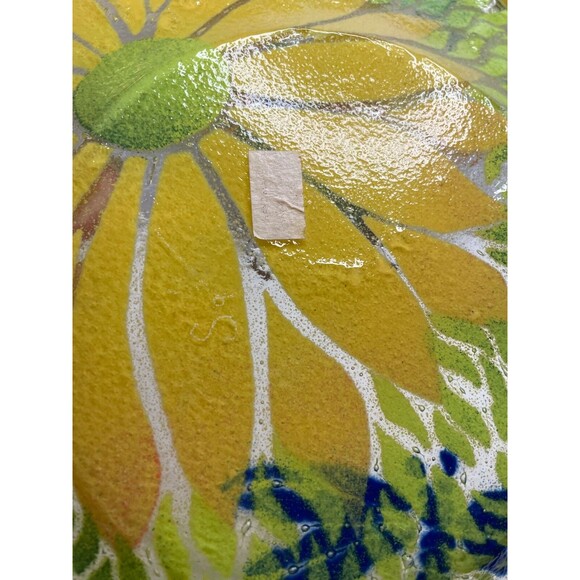 Sydenstricker Fused Glass Plate Handmade signed Orange Flower & Dragonfly - Picture 5 of 9